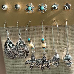Vintage Style Boho Starfish Seashell Earring Set